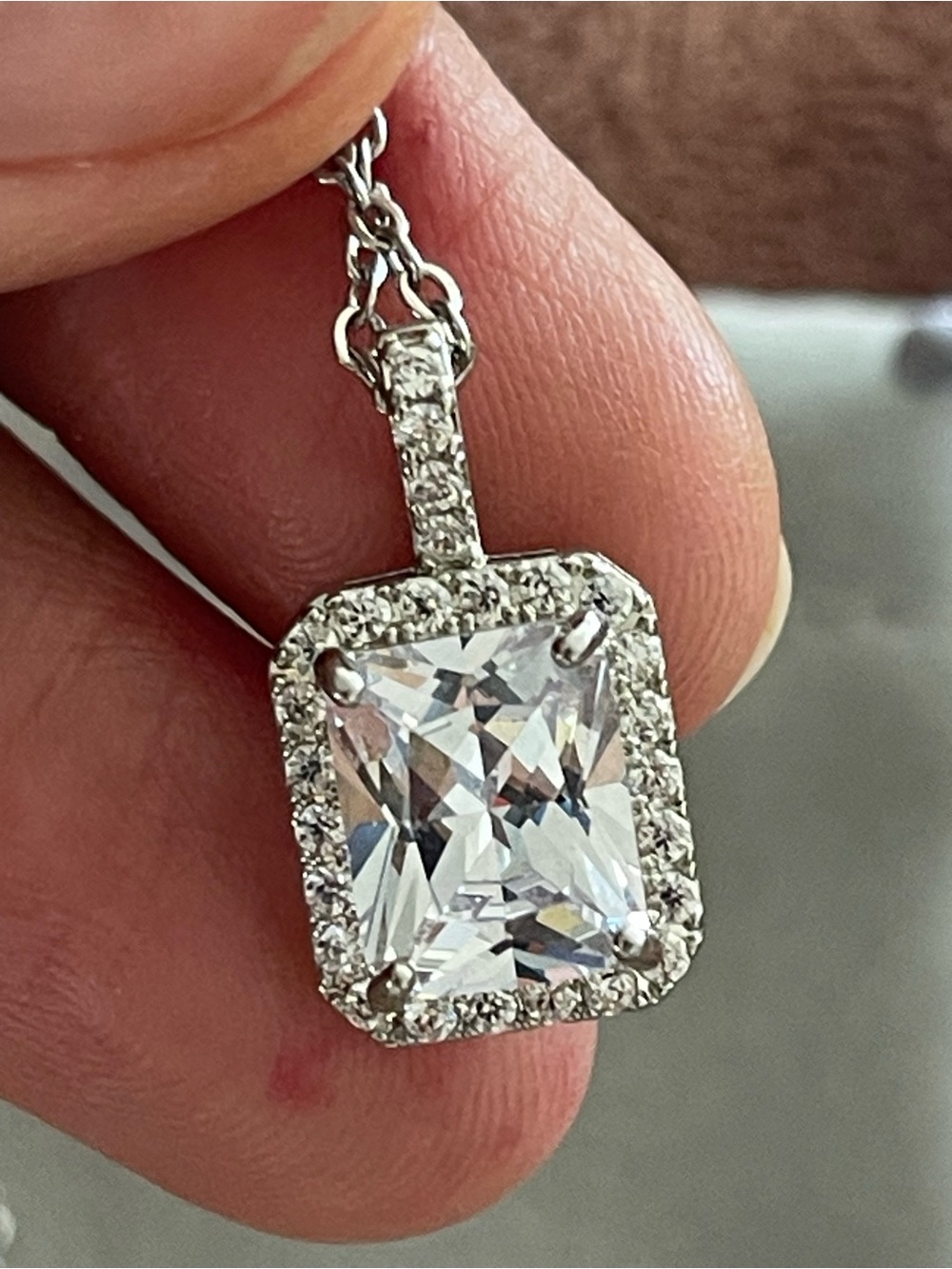 Sterling Silver White Halo Moissanite Pendant Necklace Jewelry - Picture 7 of 9